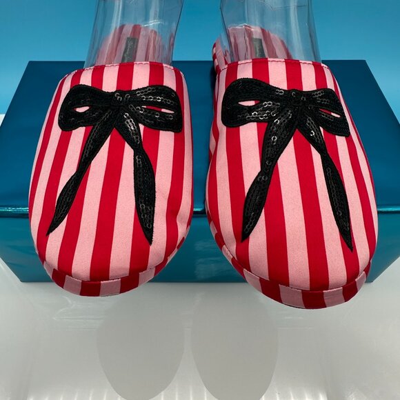 Victoria's Secret Women's Signature Satin Sequin Bow Slippers, Size M, Red/Pink - Picture 5 of 11